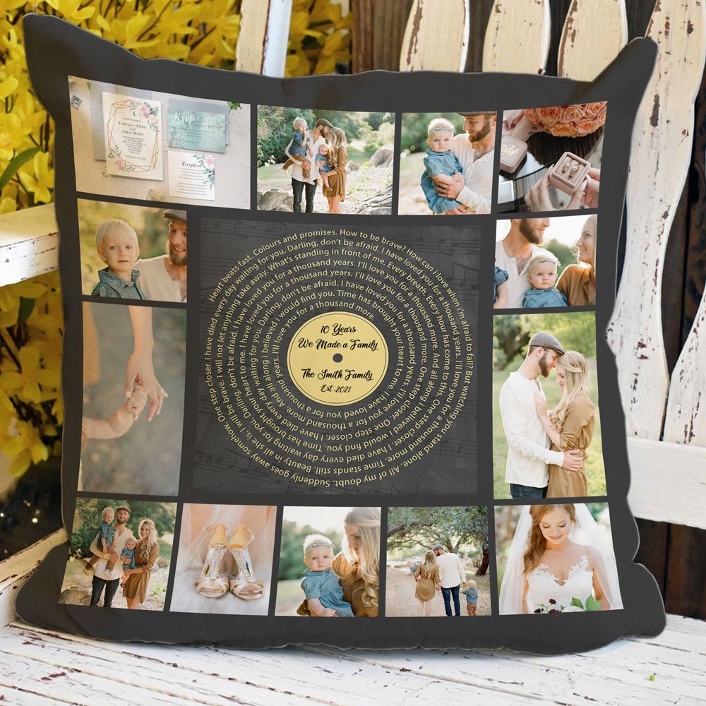Personalized Gift For Couple Vinyl Record Music Lyric Song Wedding Anniversary Pillow